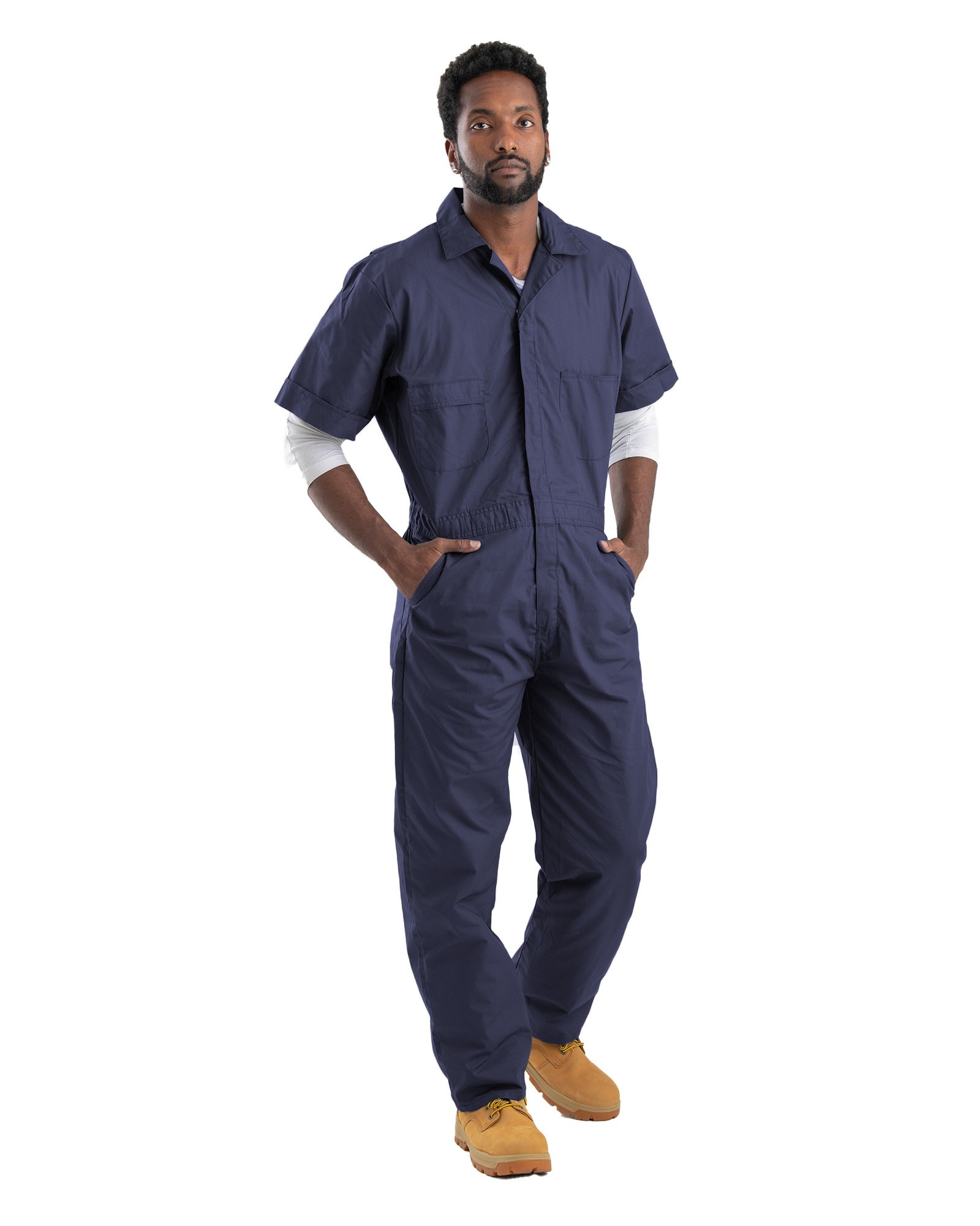 パンツ ANGLAN Backsatin Work Wide Overall Navy Men's Berne Poplin Short Sleeve Coverall