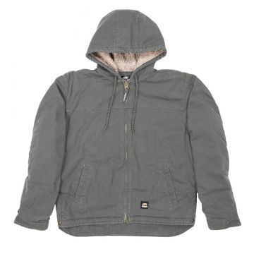 Men's Berne Washed Hooded Sherpa Lined Work Coat-Greystone